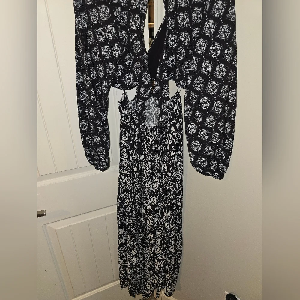 Abercrombie And Fitch Black and White Cutout Tie Back Maxi Medium Dress Long - Picture 12 of 13